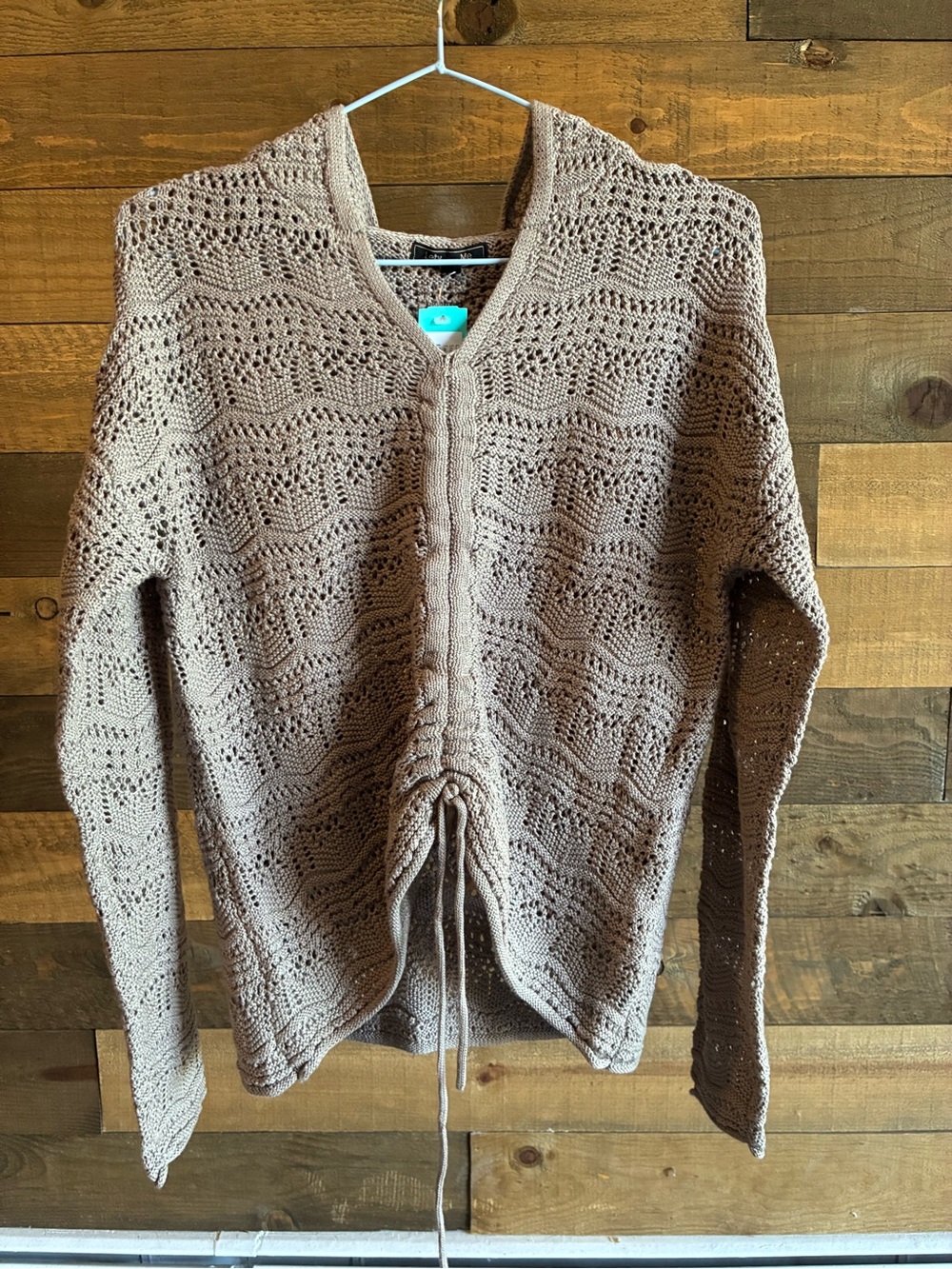 Lety and Me Drawstring Cardigan Sweater - Light Taupe